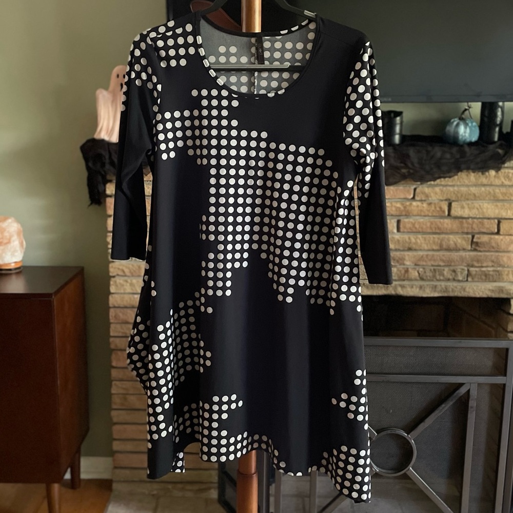 Porto Polka Dot 3/4 Sleeve Crew Neckline Dress - Large